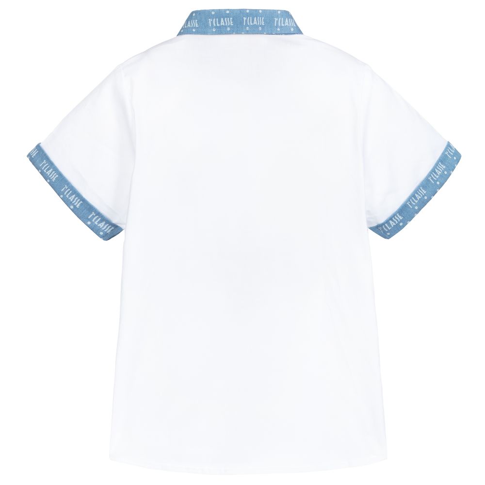 Alviero Martini-White & Blue Logo Cotton Shirt | Childrensalon Outlet