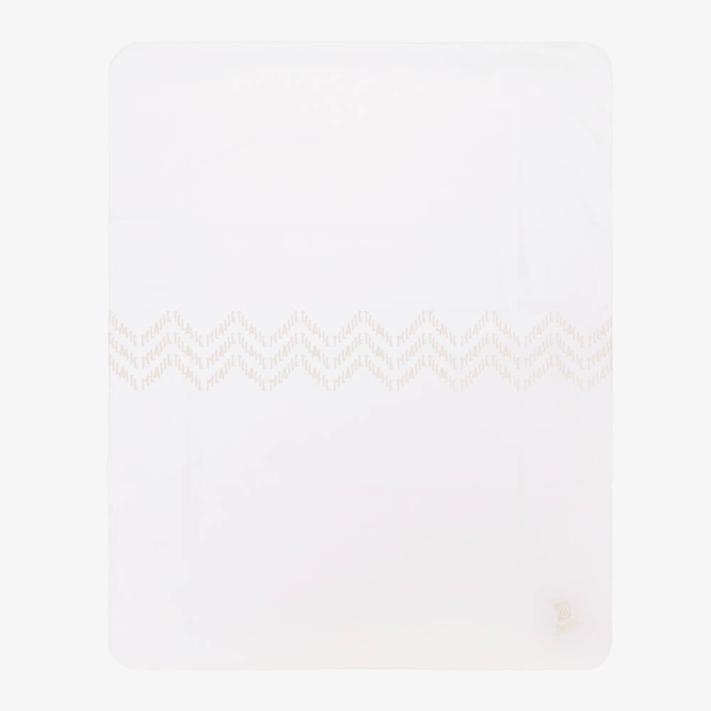 Alviero Martini-White Cotton Baby Blanket with Geo Map Pattern (88cm) | Childrensalon Outlet