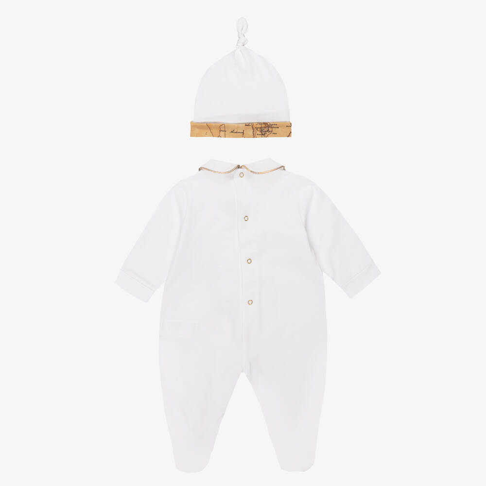 Alviero Martini-White Cotton Babygrow Set with Diamantés | Childrensalon Outlet