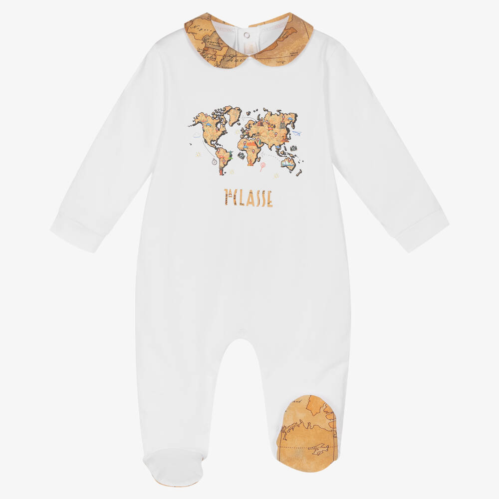 Alviero Martini-White Cotton Geo Babygrow | Childrensalon Outlet