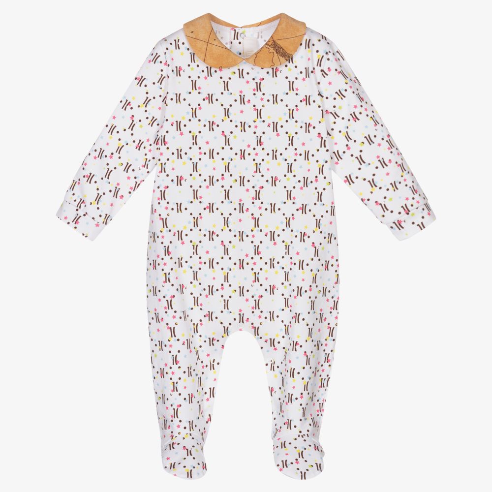 Alviero Martini-White Cotton Geo Map Babygrow | Childrensalon Outlet