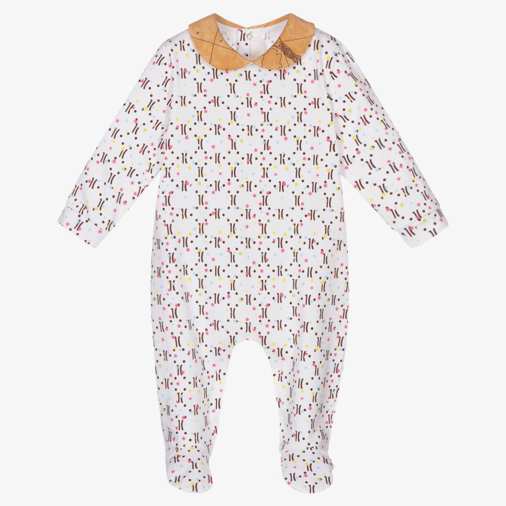 Alviero Martini - White Cotton Geo Map Babygrow | Childrensalon