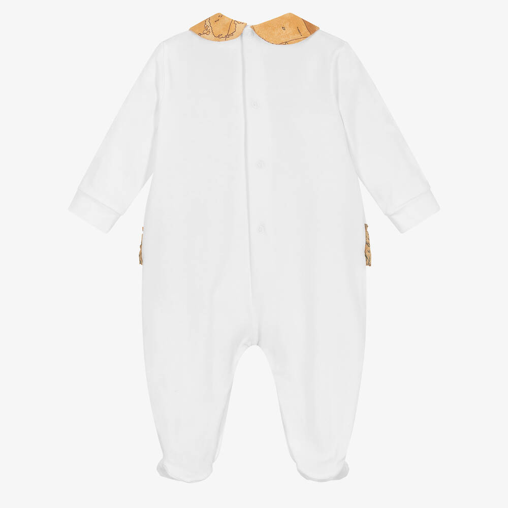 Alviero Martini-White Cotton Geo Map Babygrow | Childrensalon Outlet