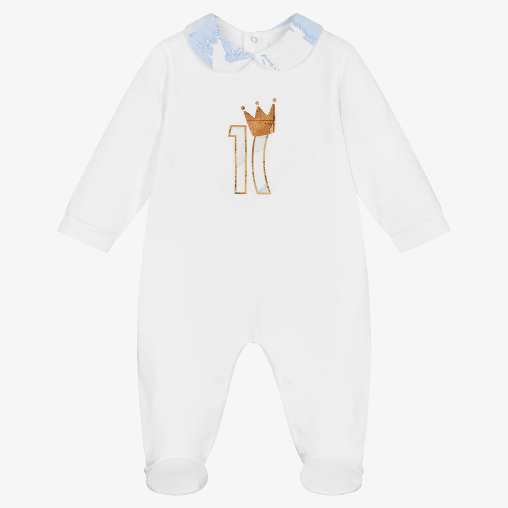 Alviero Martini-White Cotton Geo Map Babygrow | Childrensalon Outlet