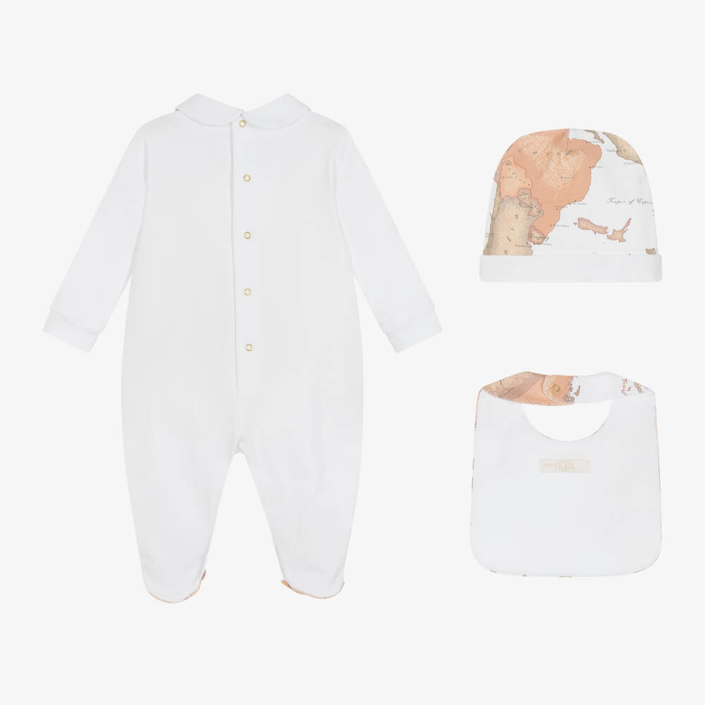 Alviero Martini-White Cotton Geo Map Babygrow Set | Childrensalon Outlet