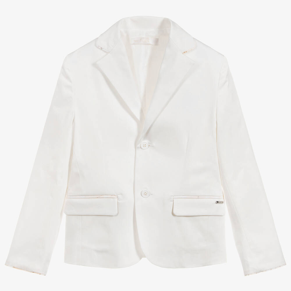 Alviero Martini-White Cotton Geo Map Jacket  | Childrensalon Outlet