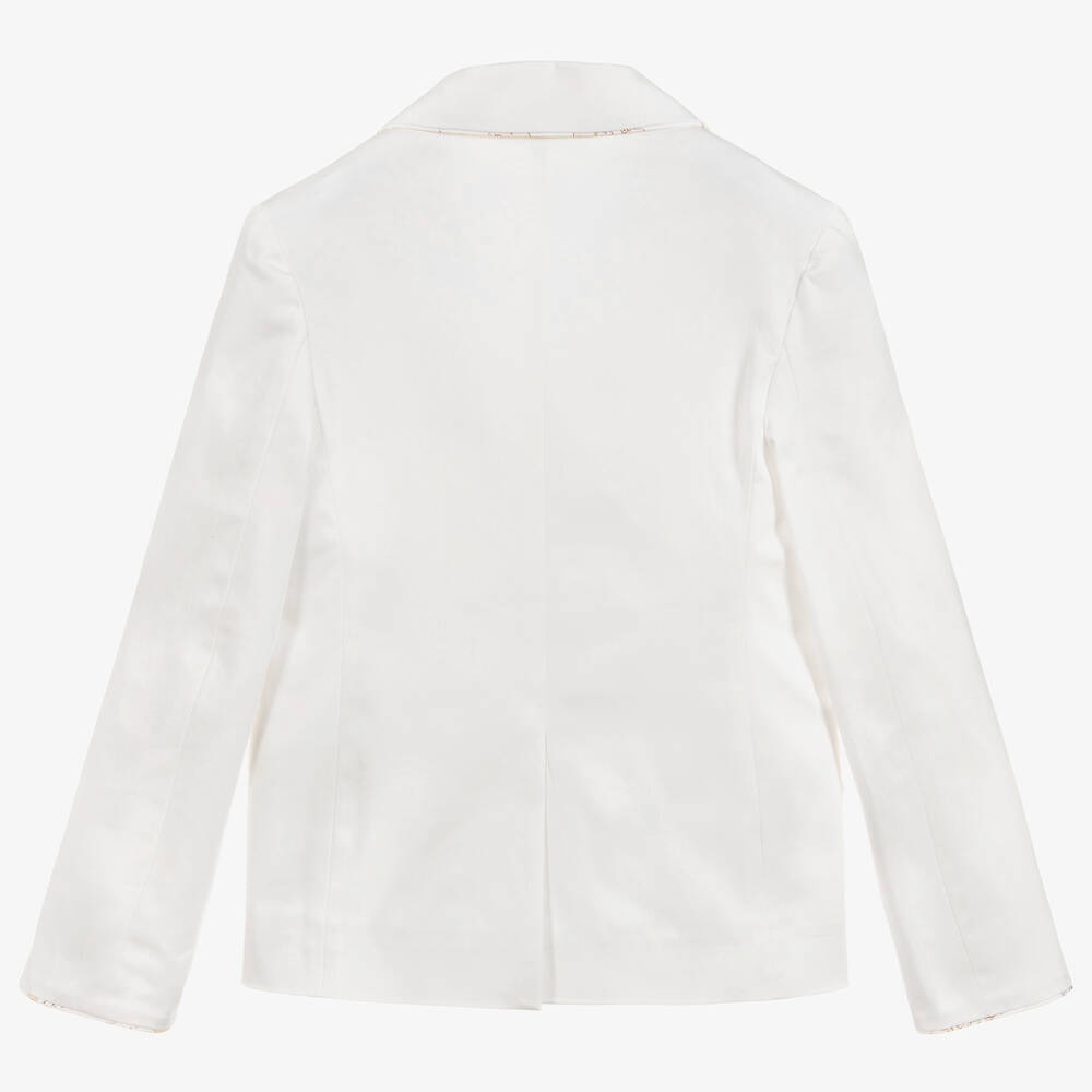 Alviero Martini-White Cotton Geo Map Jacket  | Childrensalon Outlet