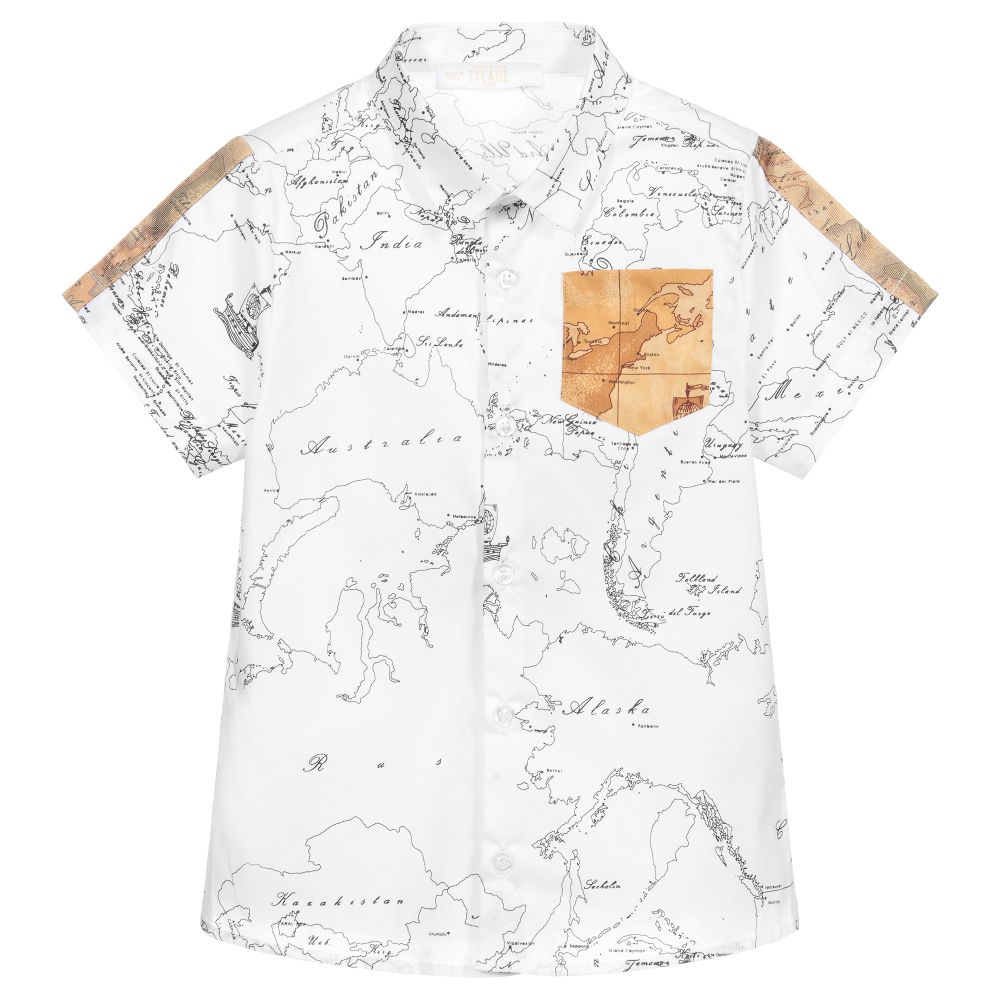 Alviero Martini - Weißes Baumwollhemd mit Geo-Karte | Childrensalon