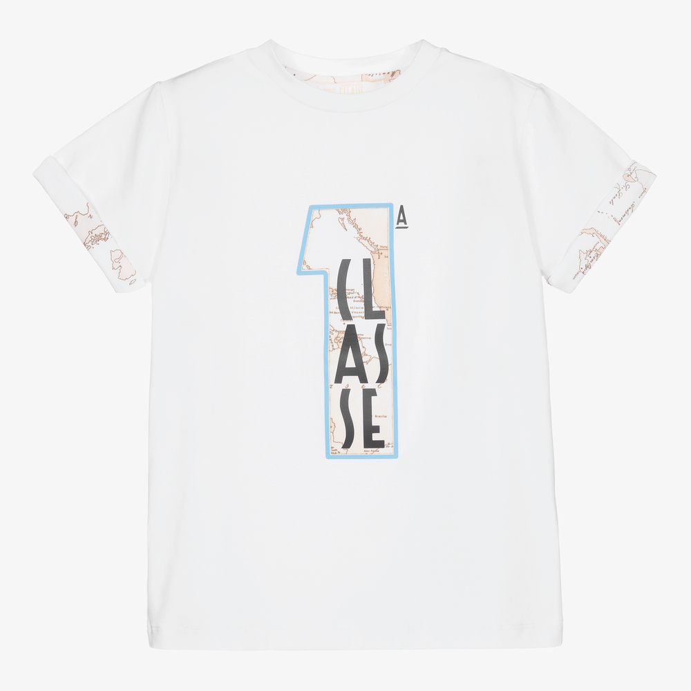 Alviero Martini-White Geo Map Logo T-Shirt | Childrensalon Outlet