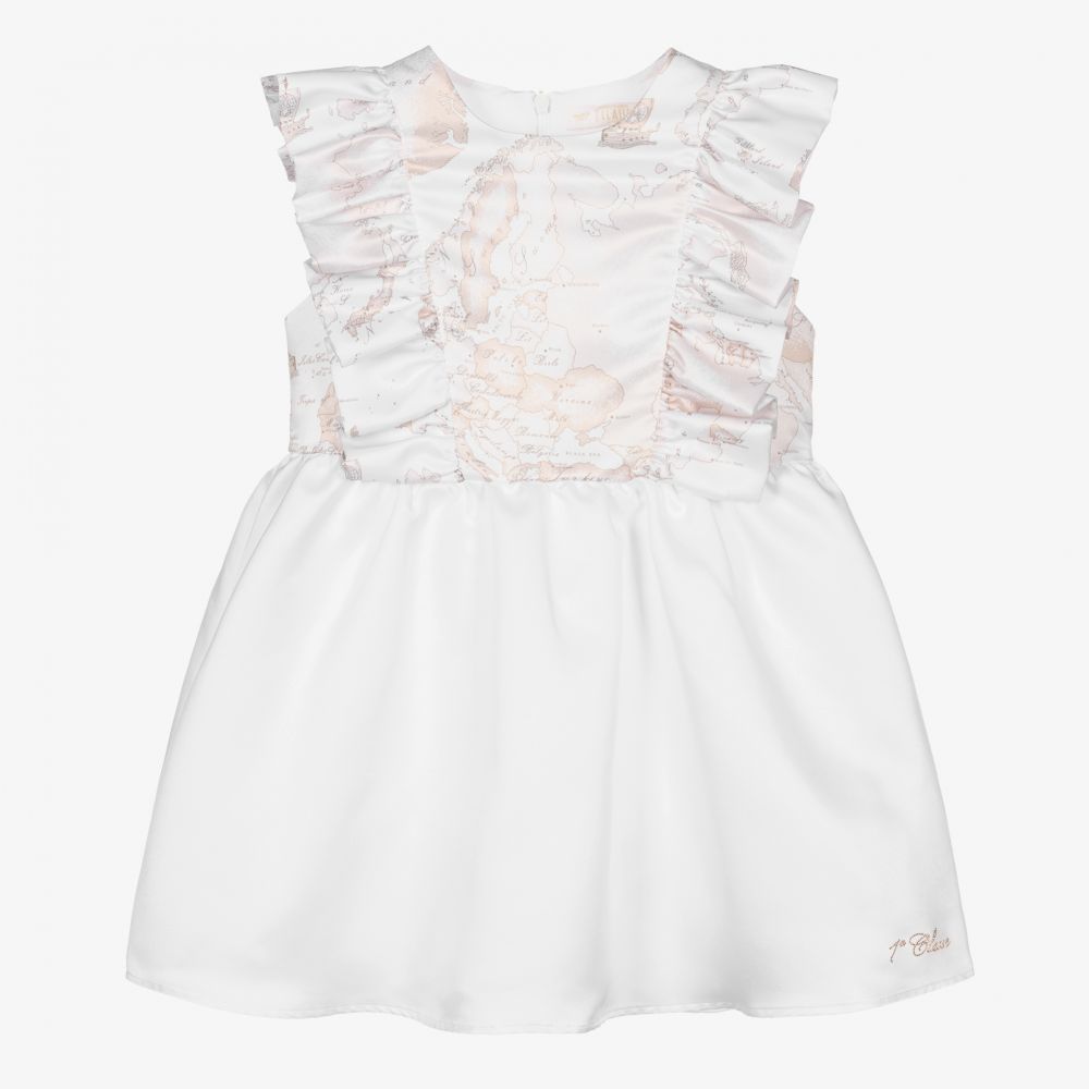 Alviero Martini-White Satin Geo Map Dress | Childrensalon Outlet