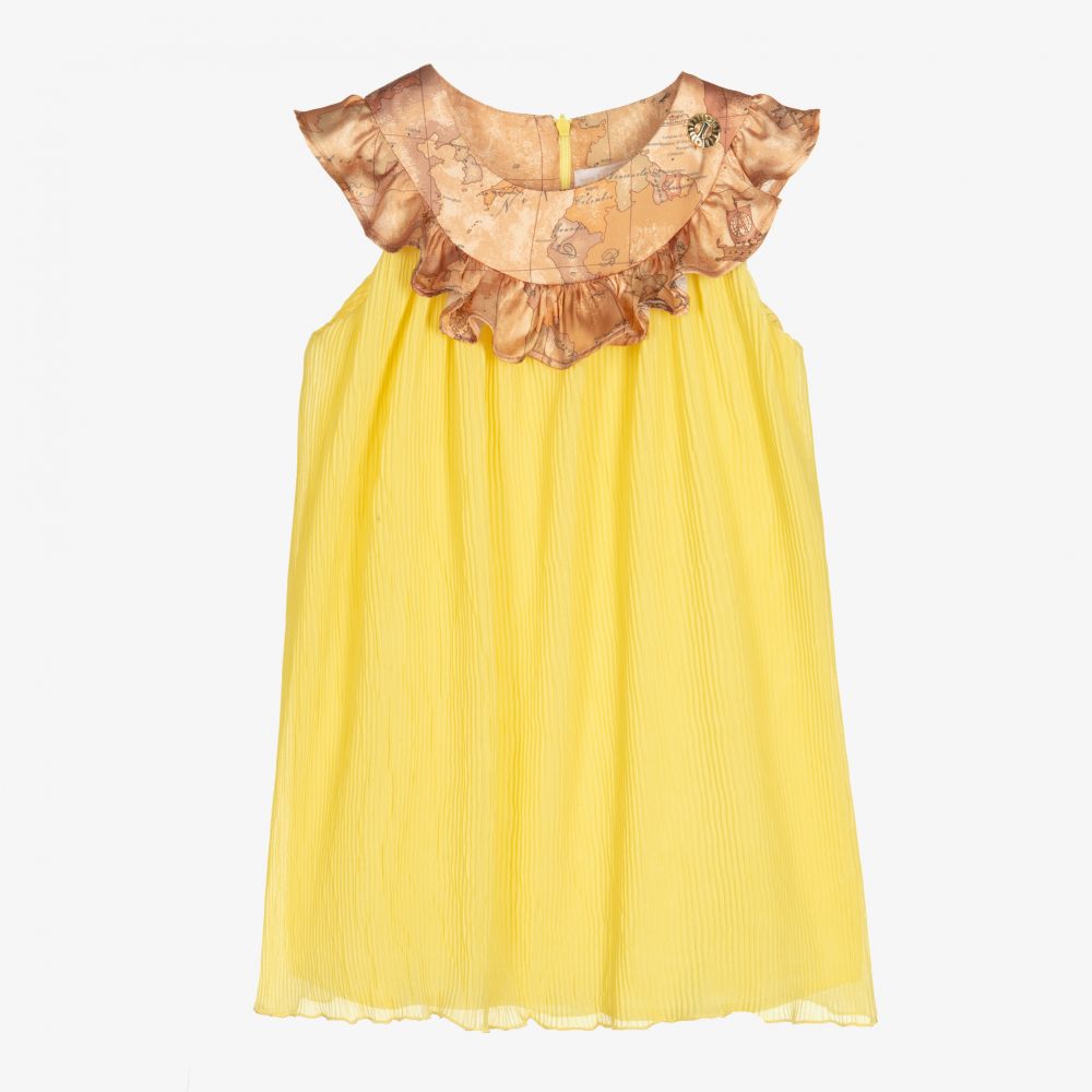 Alviero Martini - Yellow Pleated Geo Map Dress  | Childrensalon