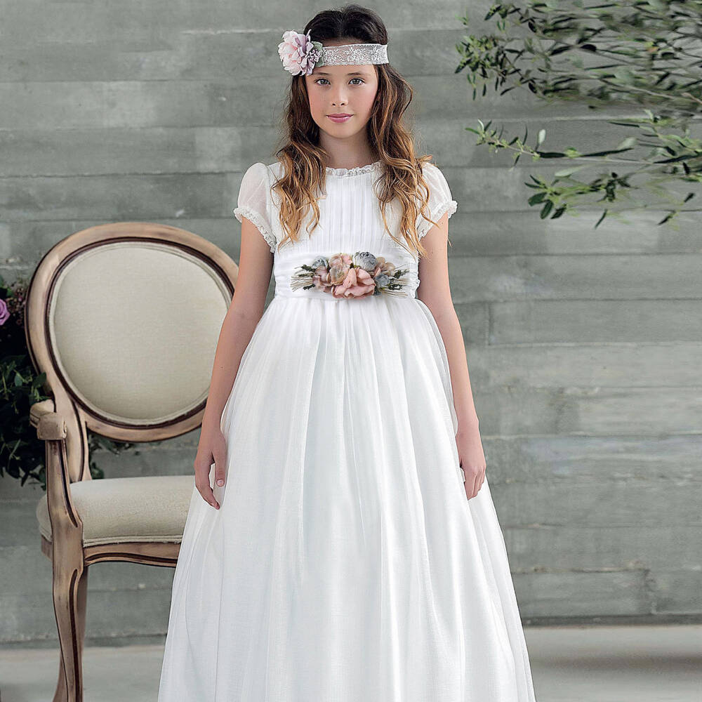 Amaya-Girls Ivory Floral Voile Gown | Childrensalon Outlet
