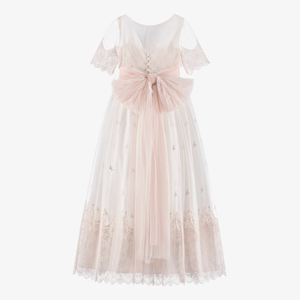 Amaya-Girls Lace Ivory & Pink Gown | Childrensalon Outlet