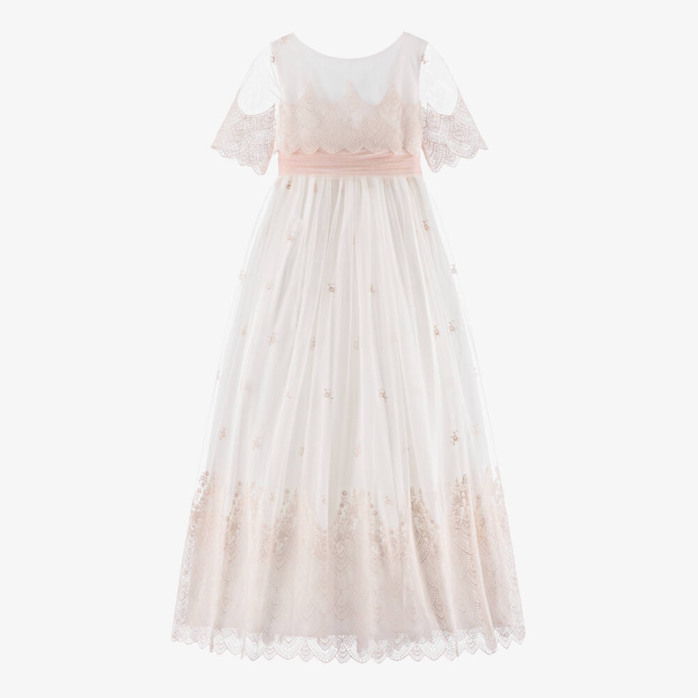 Amaya-Girls Lace Ivory & Pink Gown | Childrensalon Outlet