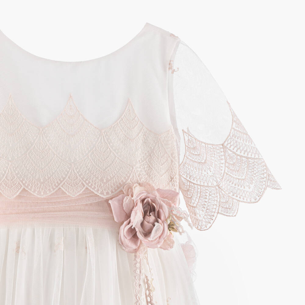 Amaya-Girls Lace Ivory & Pink Gown | Childrensalon Outlet
