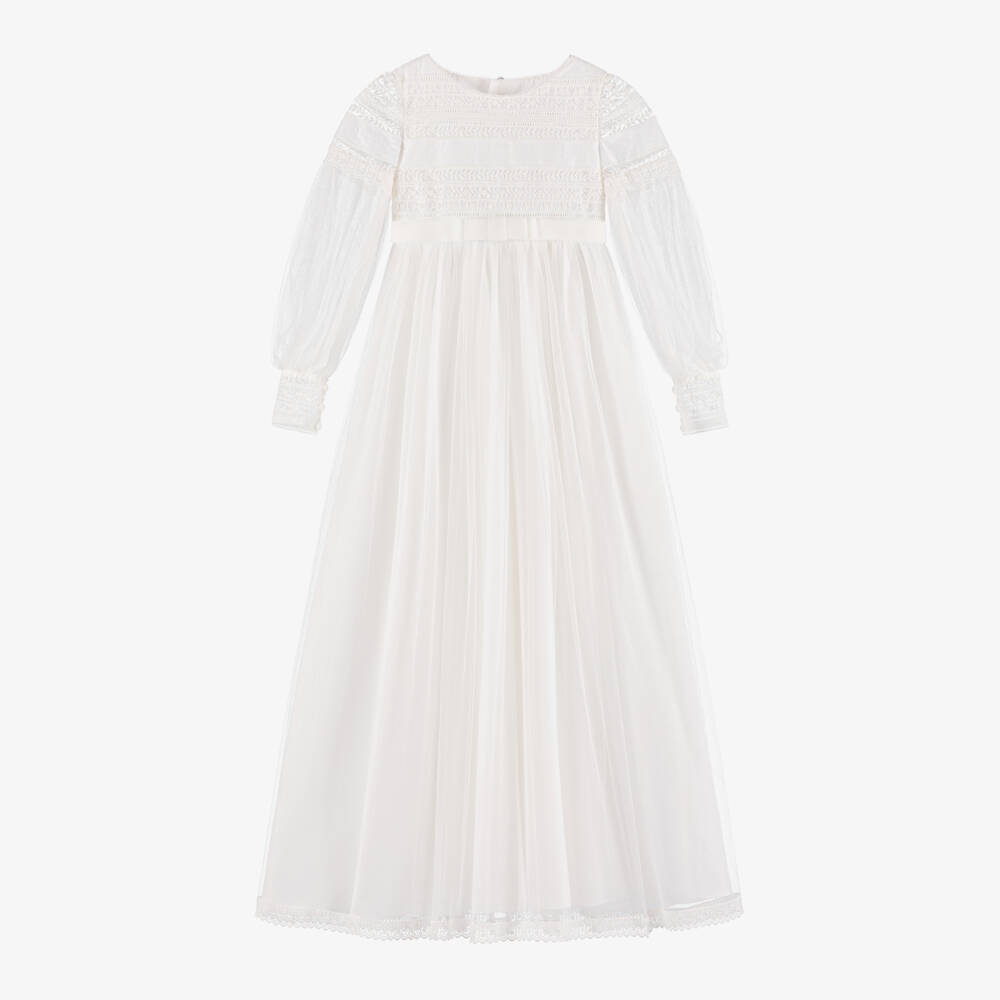 Amaya-Girls Off-White Embroidered Tulle Gown | Childrensalon Outlet