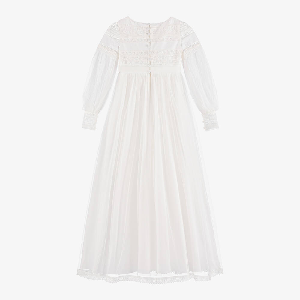 Amaya-Girls Off-White Embroidered Tulle Gown | Childrensalon Outlet