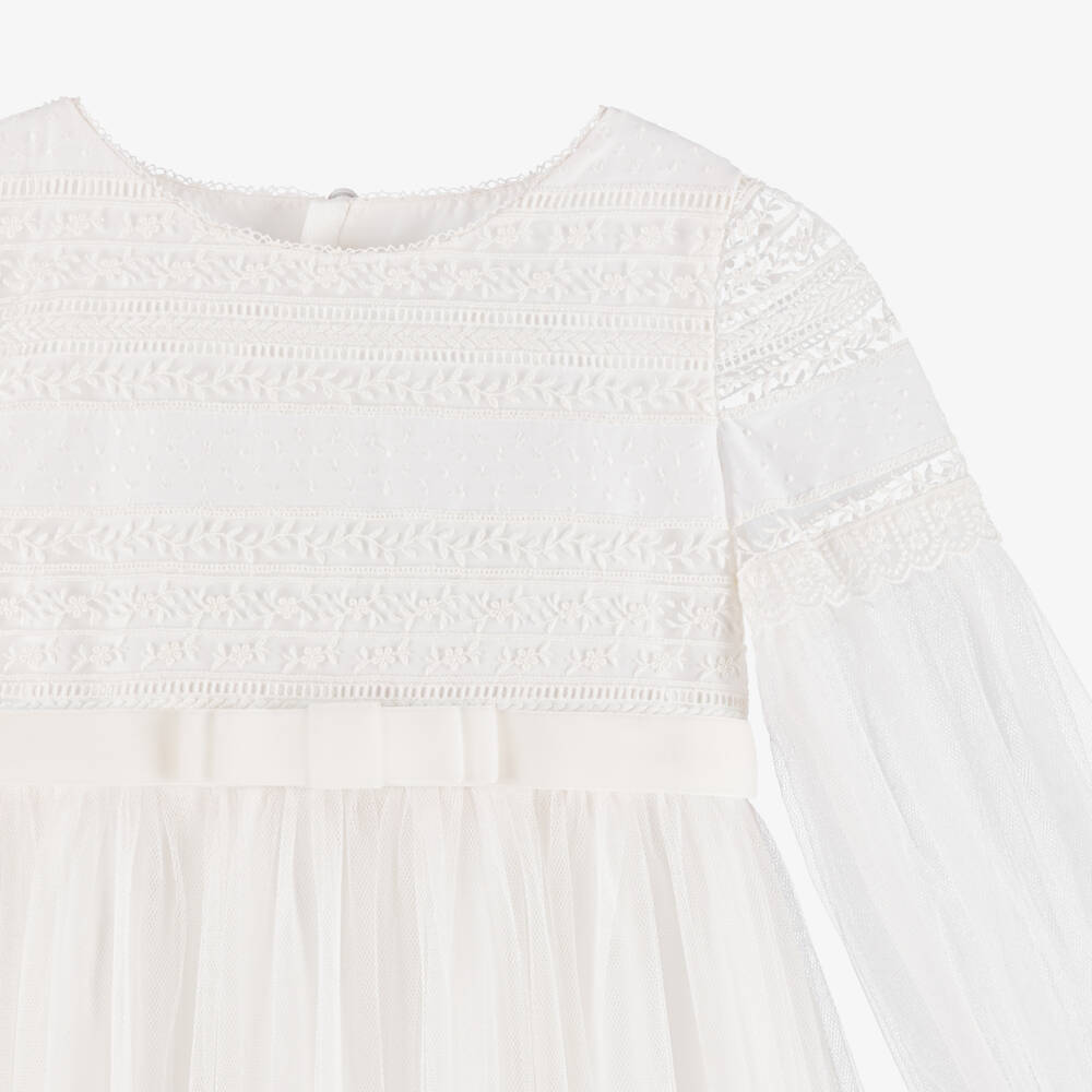 Amaya-Girls Off-White Embroidered Tulle Gown | Childrensalon Outlet