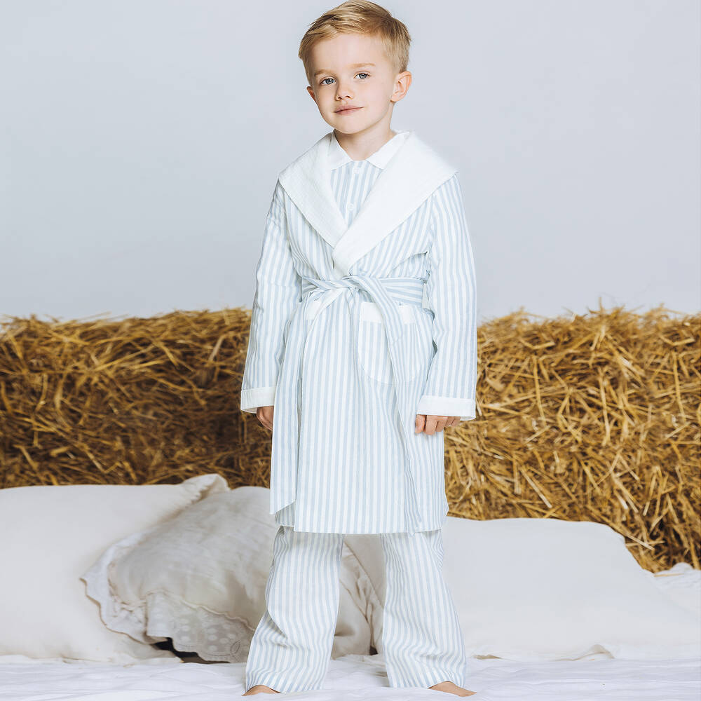 اميكي تشلدرن-روب قطن وكتان مقلم لون أزرق وأبيض للأولاد | Childrensalon Outlet