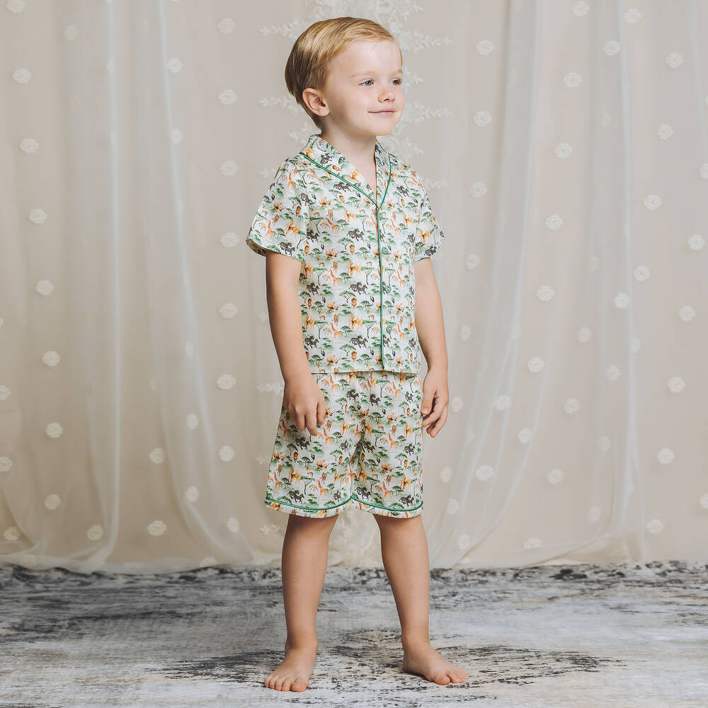 AMIKI Children-Короткая зеленая пижама из хлопка с принтом | Childrensalon Outlet