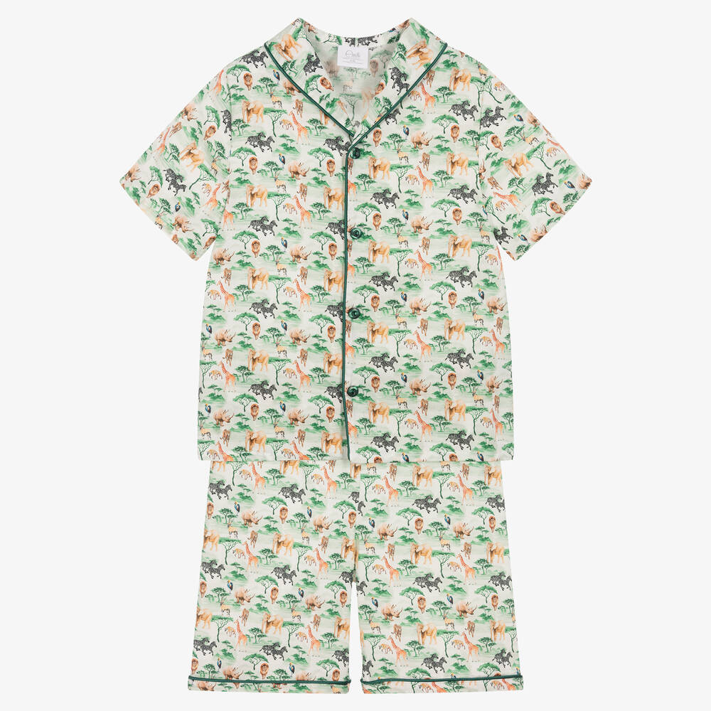 AMIKI Children - Pyjama short vert en coton jungle | Childrensalon