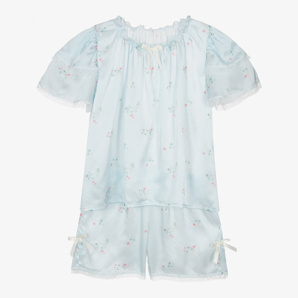 AMIKI Children-بيجامة حريرية زرقاء بنقشة زهور ساحرة | Childrensalon Outlet