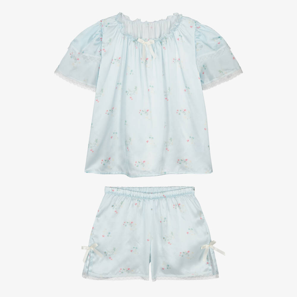 AMIKI Children-Очаровательная шелковая пижама с цветочным узором синего цвета | Childrensalon Outlet