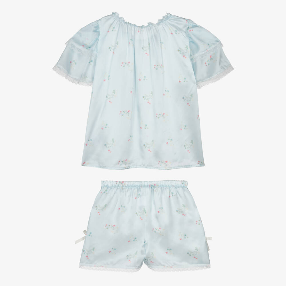 AMIKI Children-Очаровательная шелковая пижама с цветочным узором синего цвета | Childrensalon Outlet