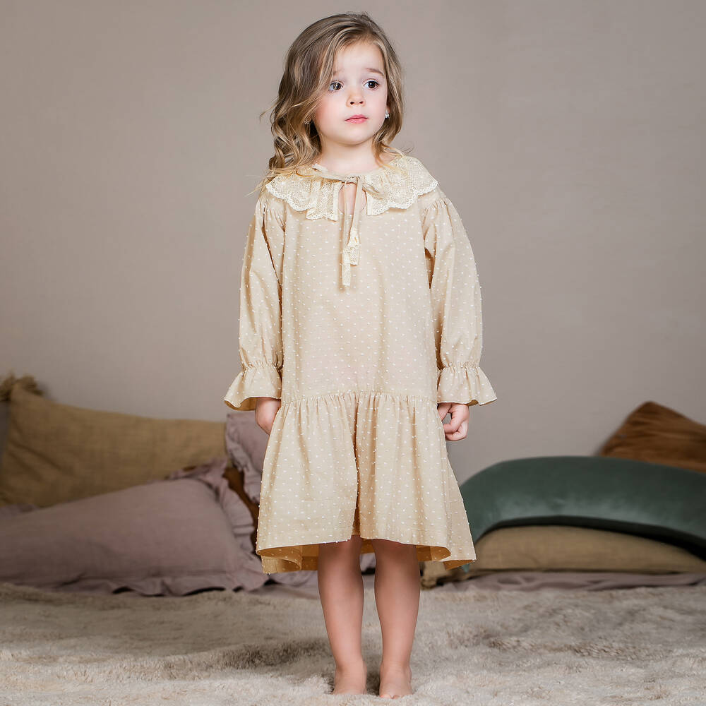 AMIKI Children-Girls Beige Cotton Nightdress | Childrensalon Outlet