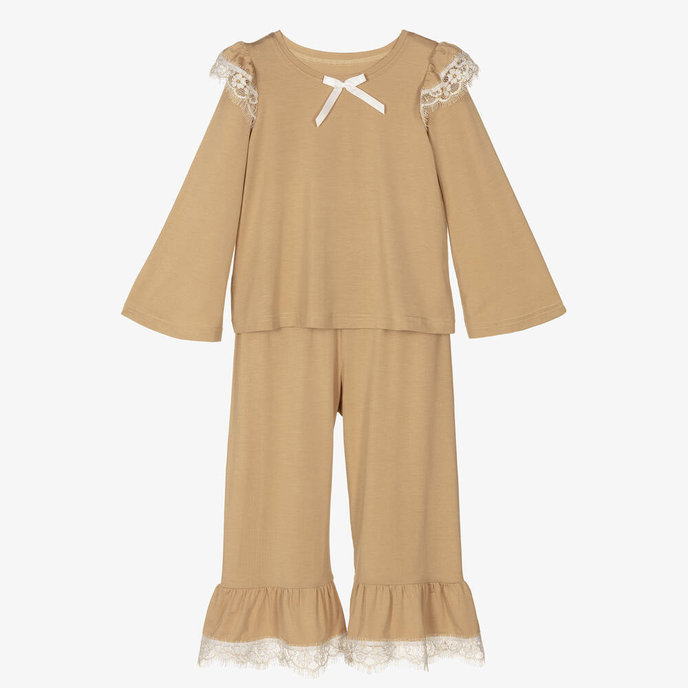 AMIKI Children - Girls Beige Lace Pyjamas | Childrensalon