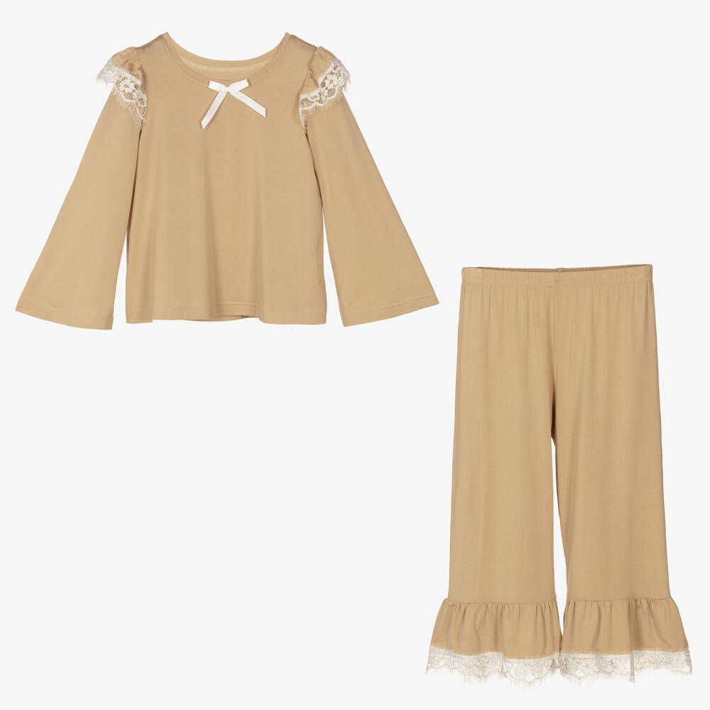 AMIKI Children-Girls Beige Lace Pyjamas | Childrensalon Outlet