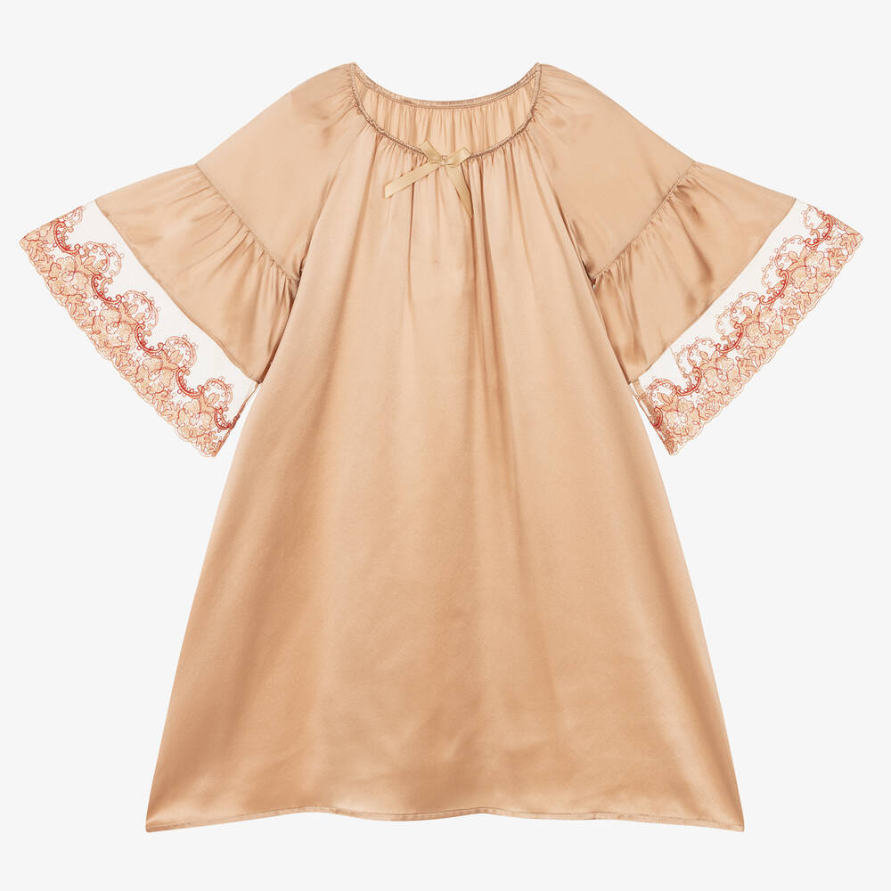 AMIKI Children - Girls Beige Silk Nightdress | Childrensalon