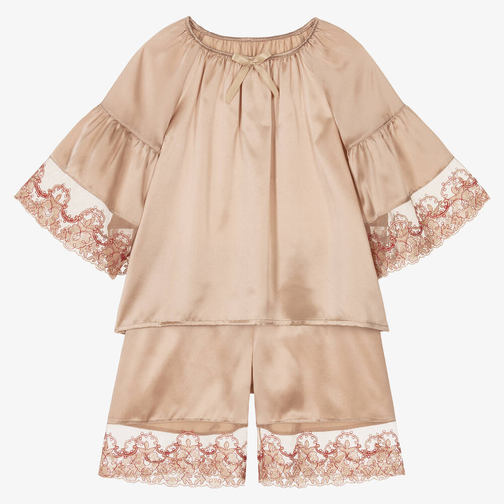 AMIKI Children Girls Beige Silk Pyjamas Childrensalon Outlet