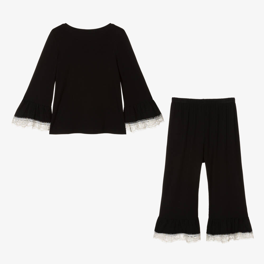 AMIKI Children-بيجاما مودال جيرسي ودانتيل لون أسود للبنات | Childrensalon Outlet