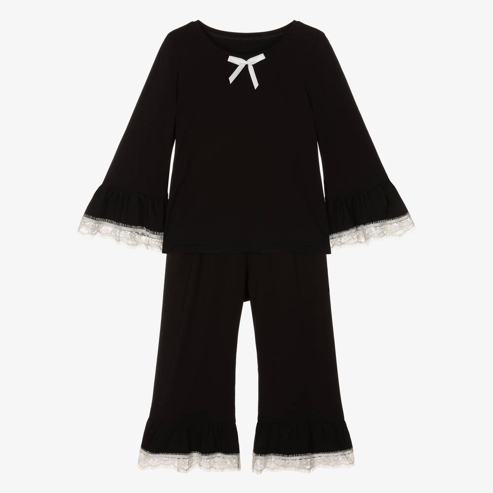 AMIKI Children-Girls Black Modal Jersey & Lace Pyjamas | Childrensalon Outlet