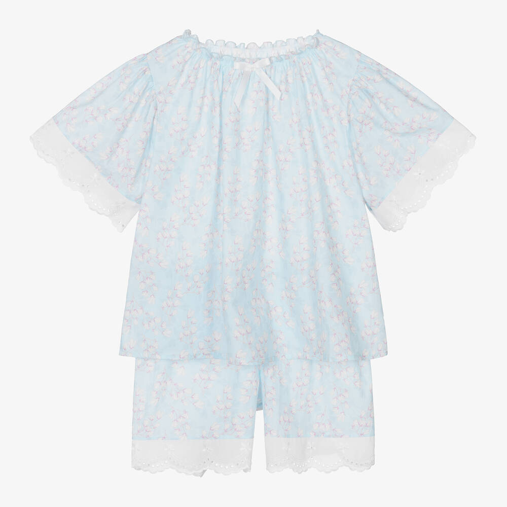 AMIKI Children-Girls Blue Cotton Floral Short Pyjamas | Childrensalon Outlet