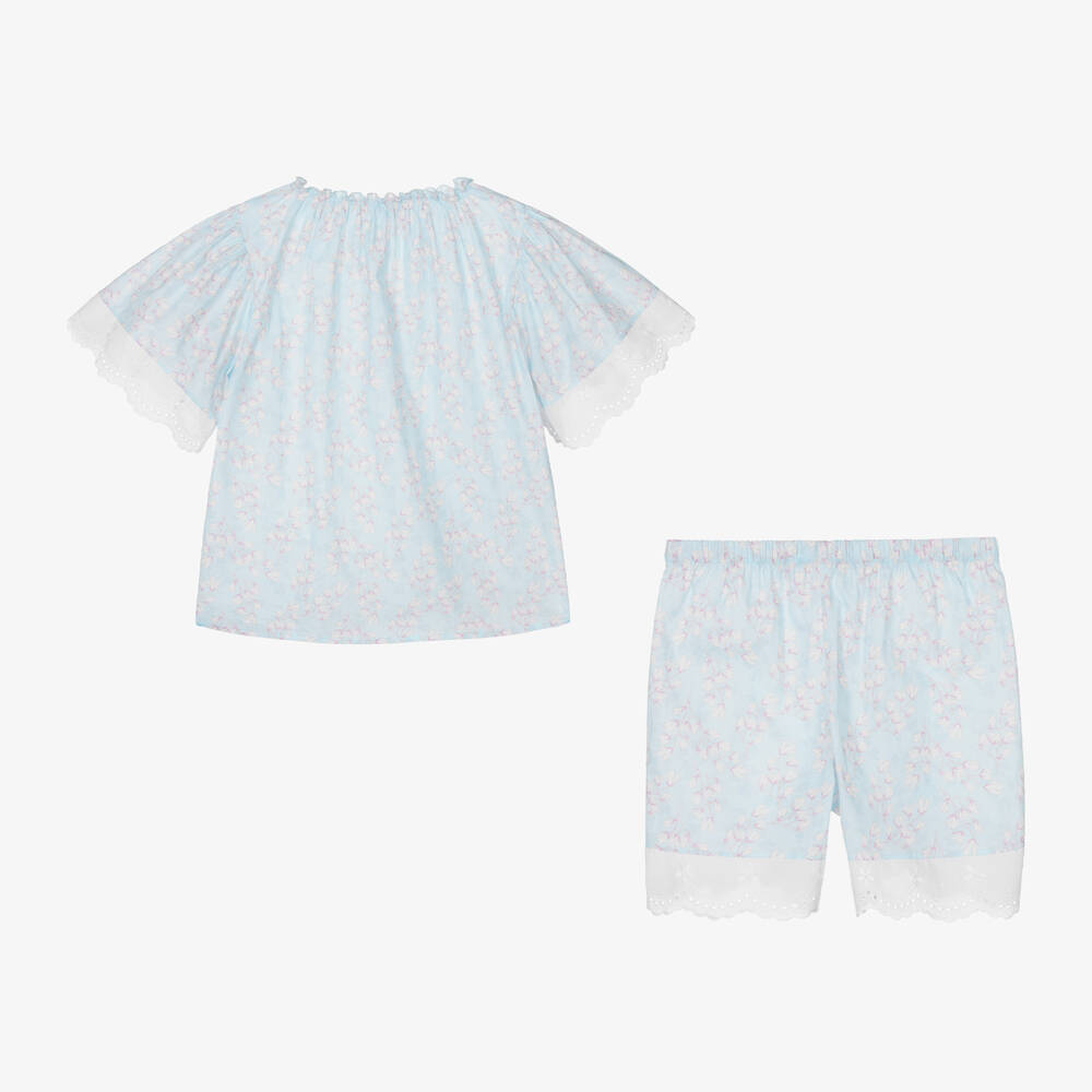 AMIKI Children-بيجاما قطن لون أزرق بطبعة ورود للبنات | Childrensalon Outlet