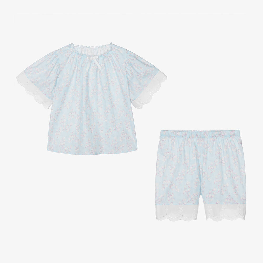 AMIKI Children-بيجاما قطن لون أزرق بطبعة ورود للبنات | Childrensalon Outlet