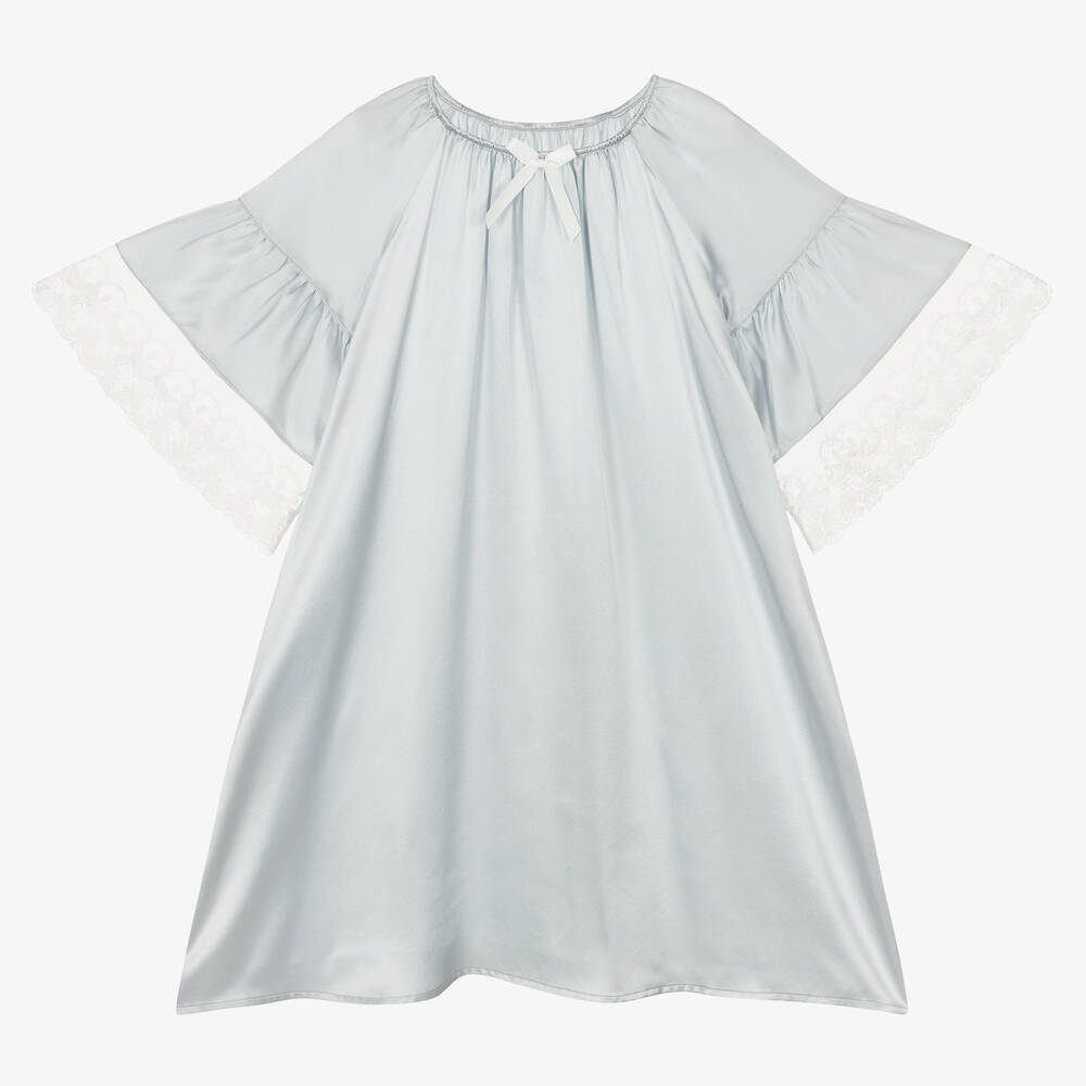 AMIKI Children - Girls Blue Silk Nightdress | Childrensalon