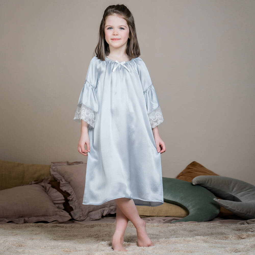 AMIKI Children Girls Blue Silk Nightdress