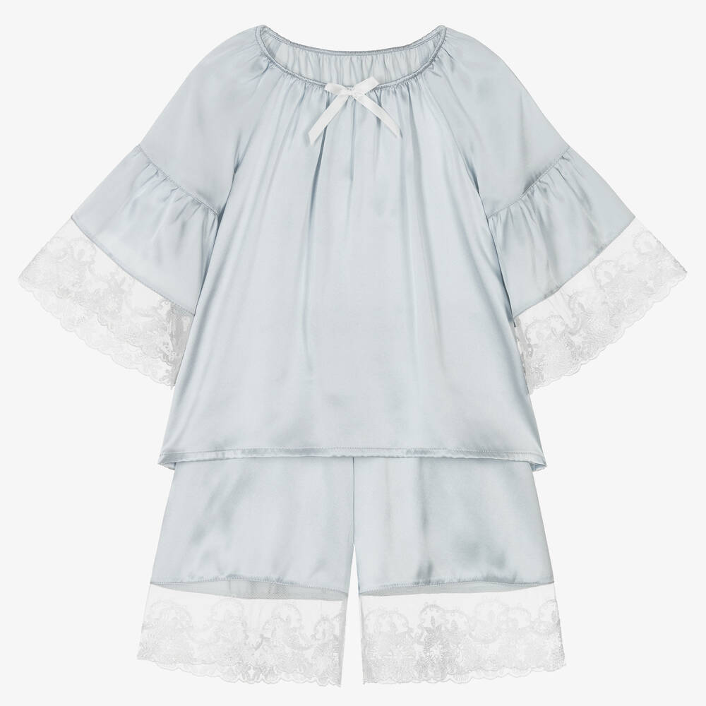 AMIKI Children - Girls Blue Silk Pyjamas | Childrensalon