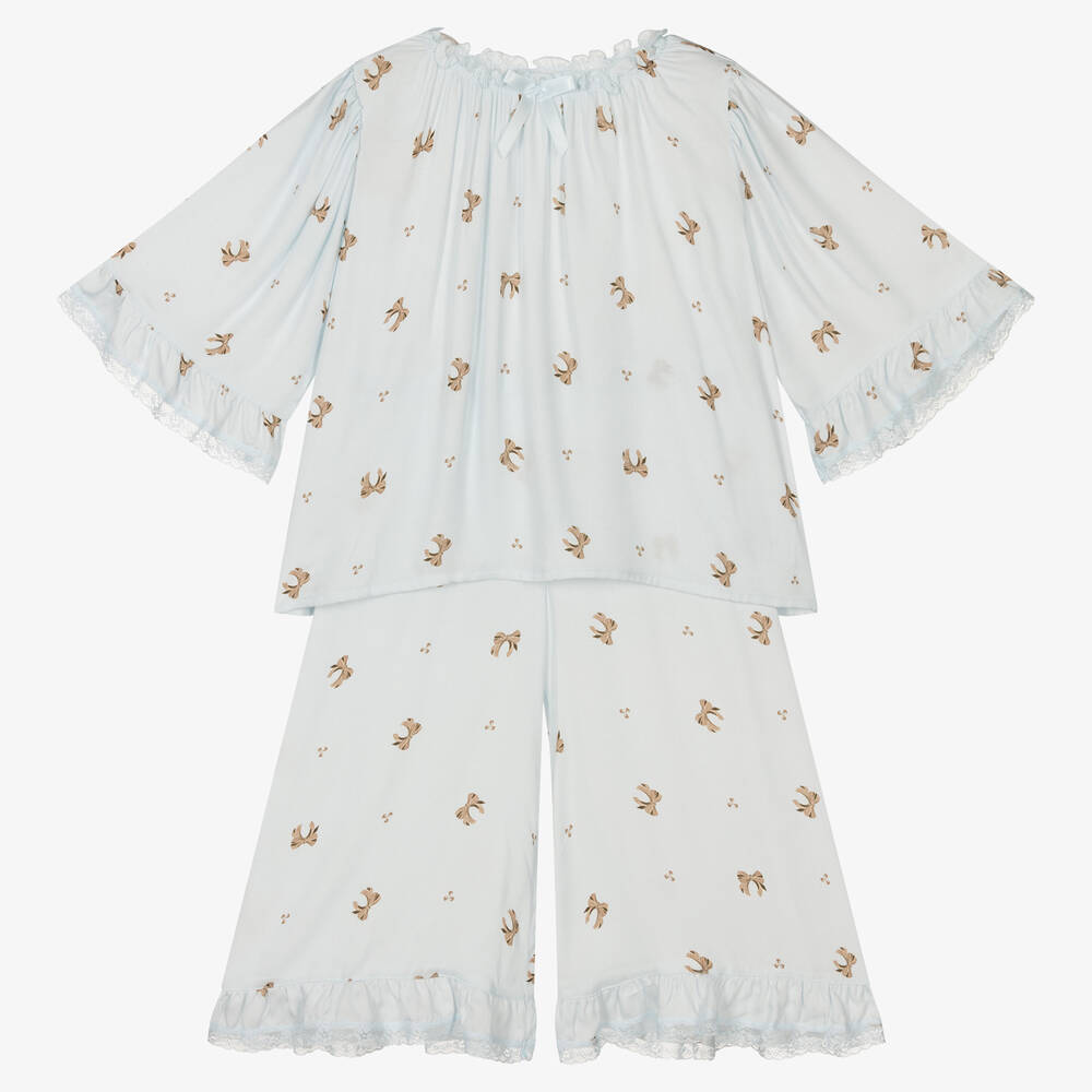 AMIKI Children - Blauer Viskose-Pyjama mit Schleife (M) | Childrensalon