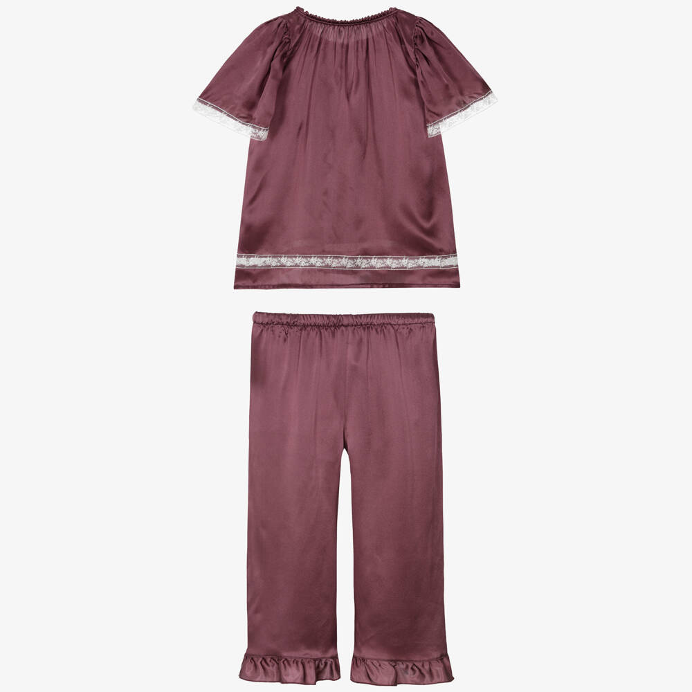 AMIKI Children-Girls Burgundy Red Pure Silk Pyjamas | Childrensalon Outlet