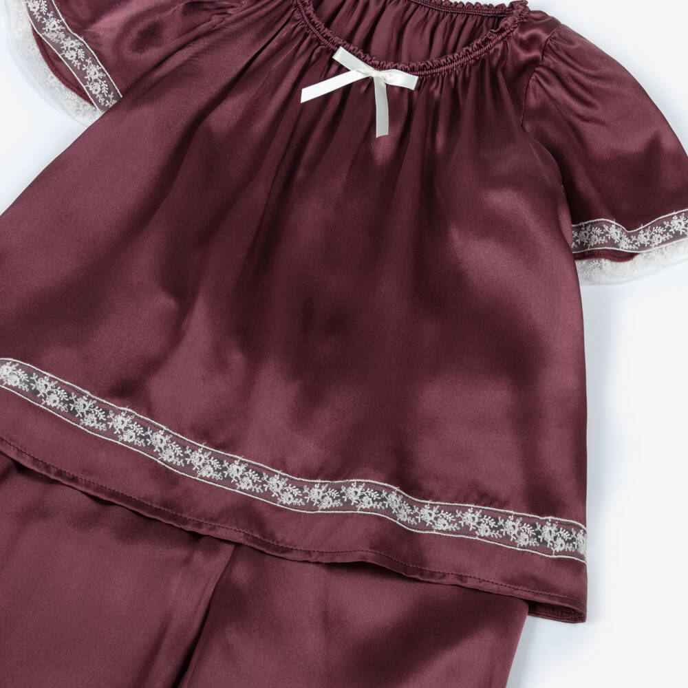 AMIKI Children-Girls Burgundy Red Pure Silk Pyjamas | Childrensalon Outlet
