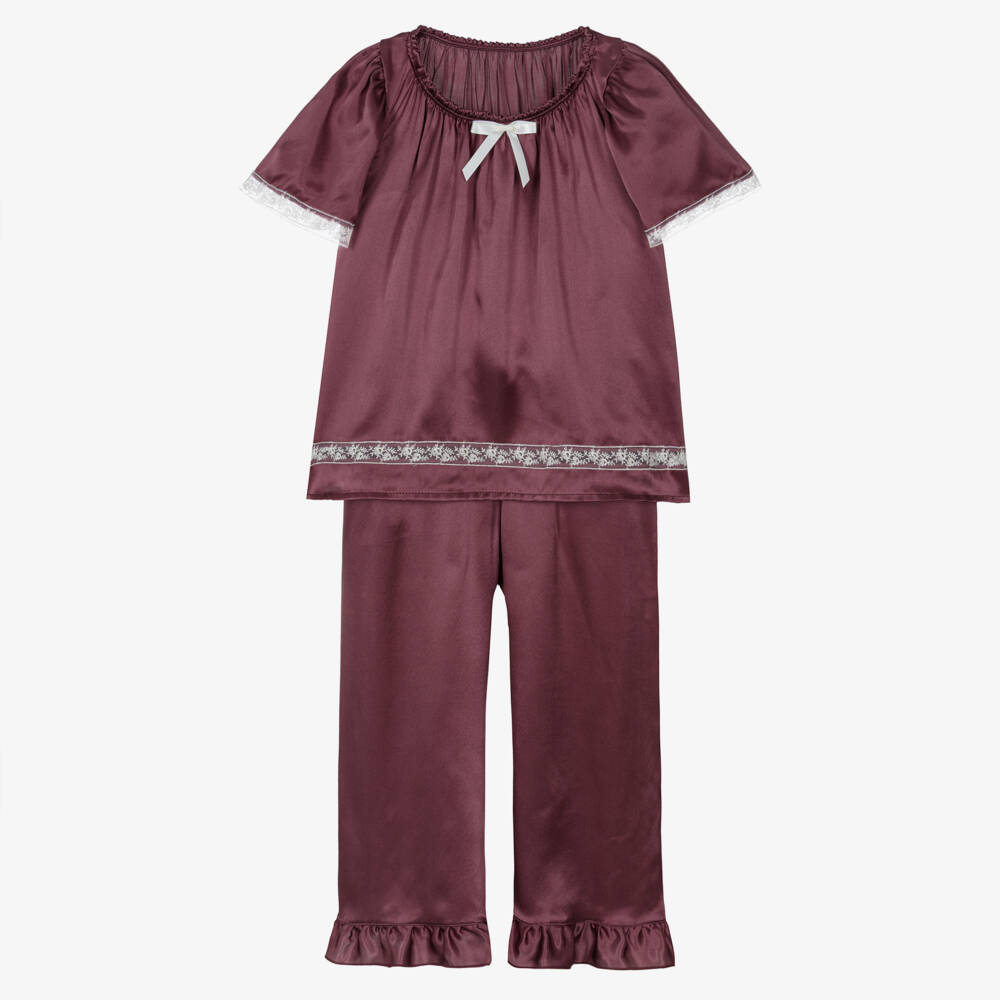 AMIKI Children-Girls Burgundy Red Pure Silk Pyjamas | Childrensalon Outlet