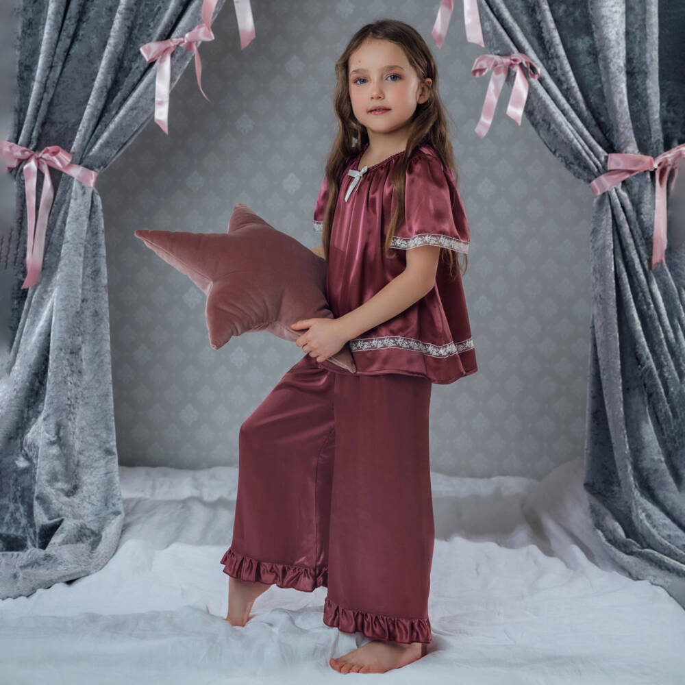 AMIKI Children-Girls Burgundy Silk Nightwear Set | Childrensalon Outlet