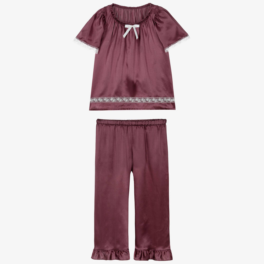 AMIKI Children-Girls Burgundy Silk Nightwear Set | Childrensalon Outlet