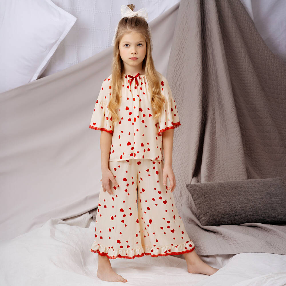 AMIKI Children-Girls Cream Heart Print Pyjamas | Childrensalon Outlet