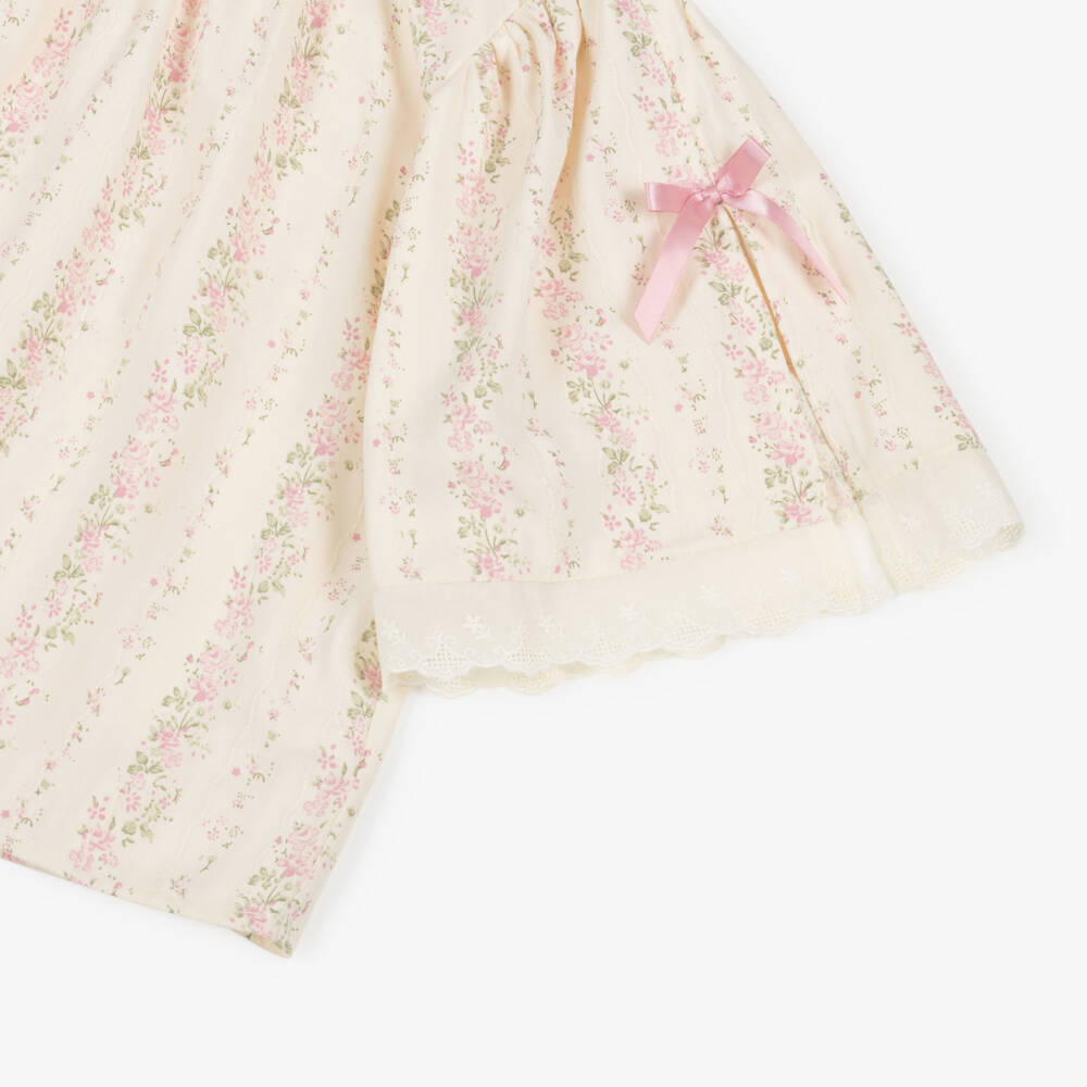 AMIKI Children-Girls Cream & Pink Floral Pyjamas with Embroidered Trims | Childrensalon Outlet
