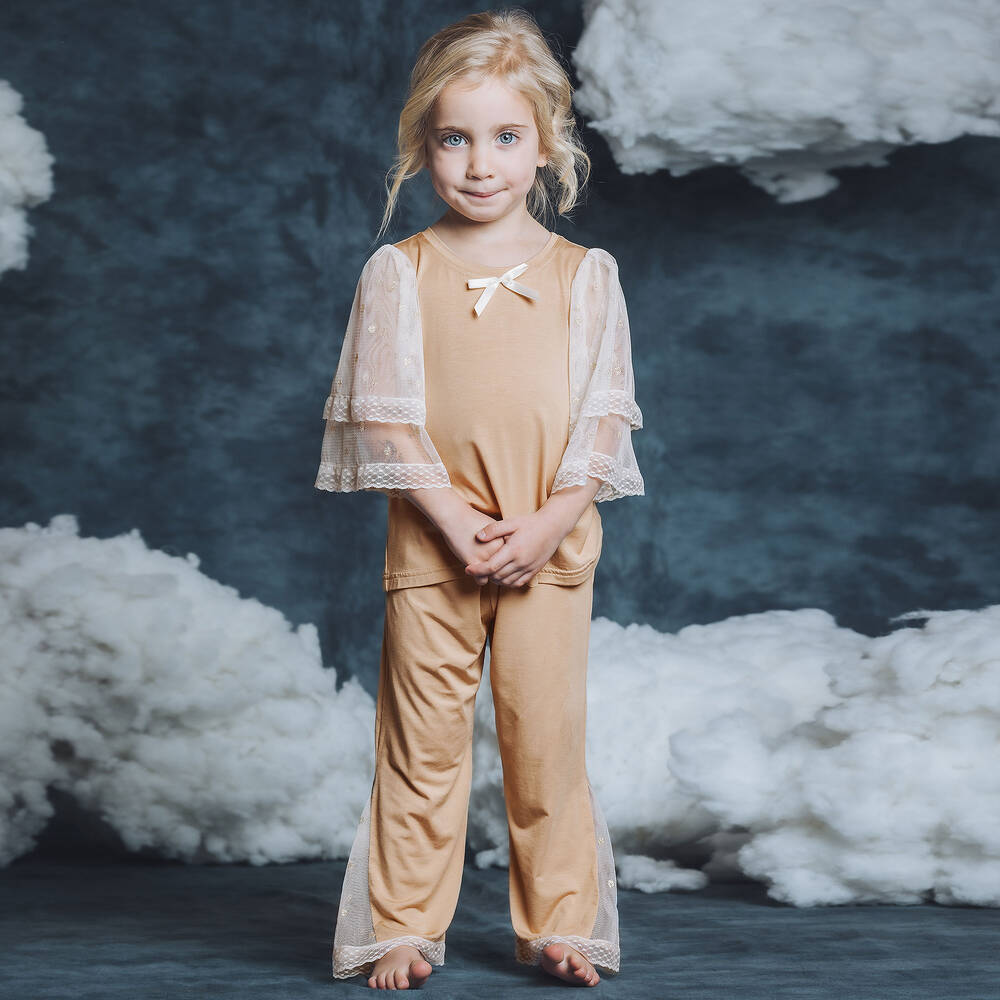 اميكي تشلدرن-بيجاما مودال ودانتيل لون بيج داكن للبنات | Childrensalon Outlet